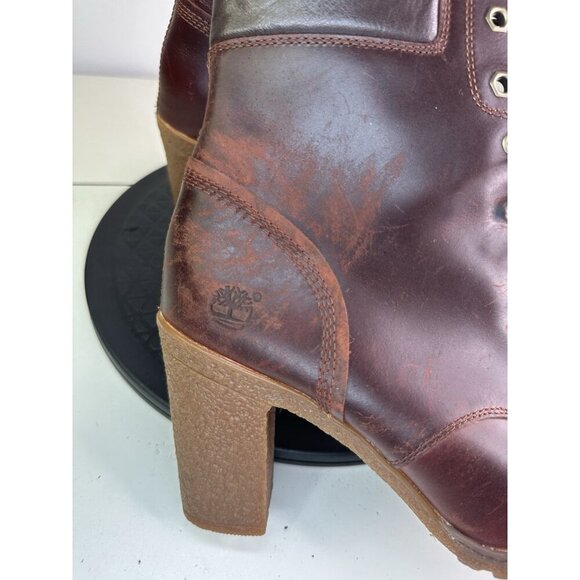 Timberland Glancy Brown Leather Lace Up Ankle Boot A18Z6 Block Heel Womens 8.5 - Picture 3 of 10